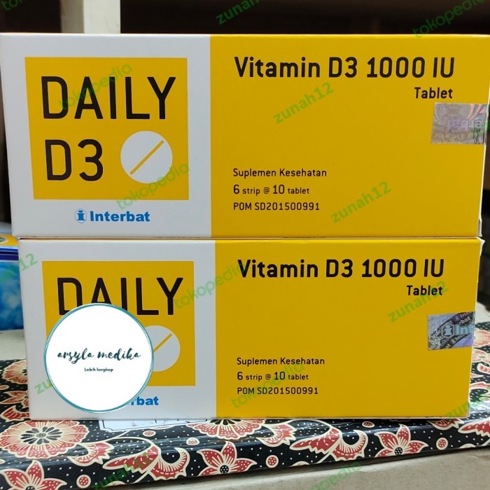 murah daily d3 1000 iu interbat per box isi 60 tablet originale