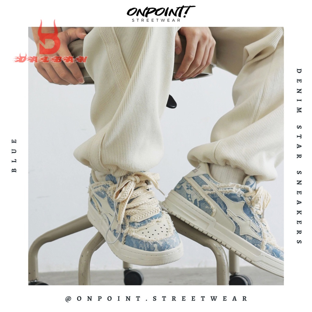 Denim star sneakers - sepatu sneakers pria korea original streetwear sneakers putih sepatu wanita ko