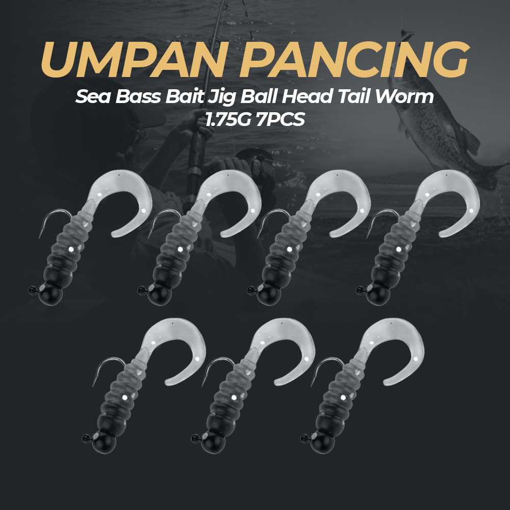 ‼️COD‼️ LCKMNOFCLSTR Hengjia Umpan Pancing Sea Bass Bait Jig Ball Head Tail Worm 1.77G 7PCS ‼️COD‼️