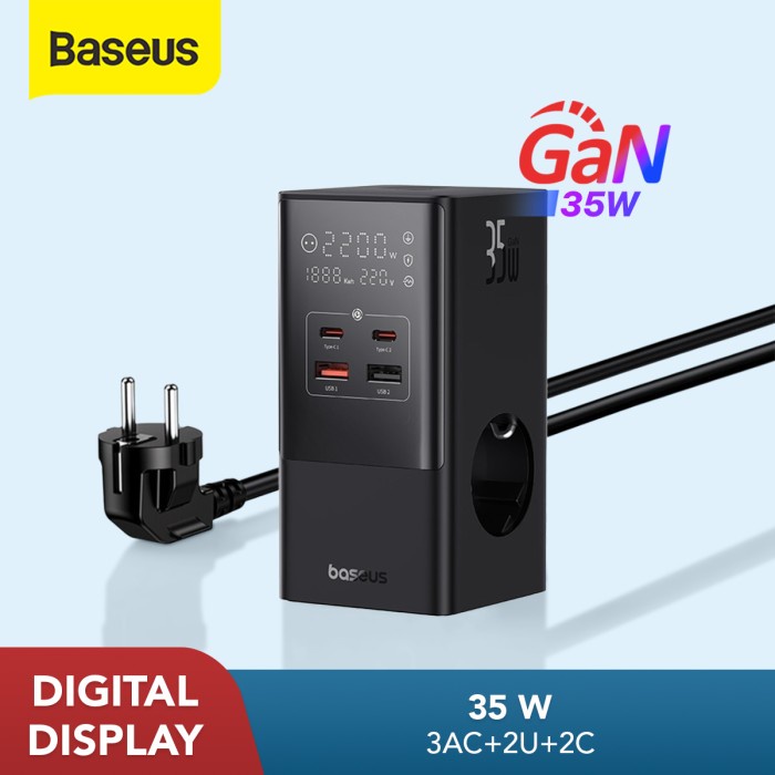 BASEUS POWERCOMBO 35W PORTABLE POWER STATION DESKTOP CHARGER ADAPTOR - Hitam