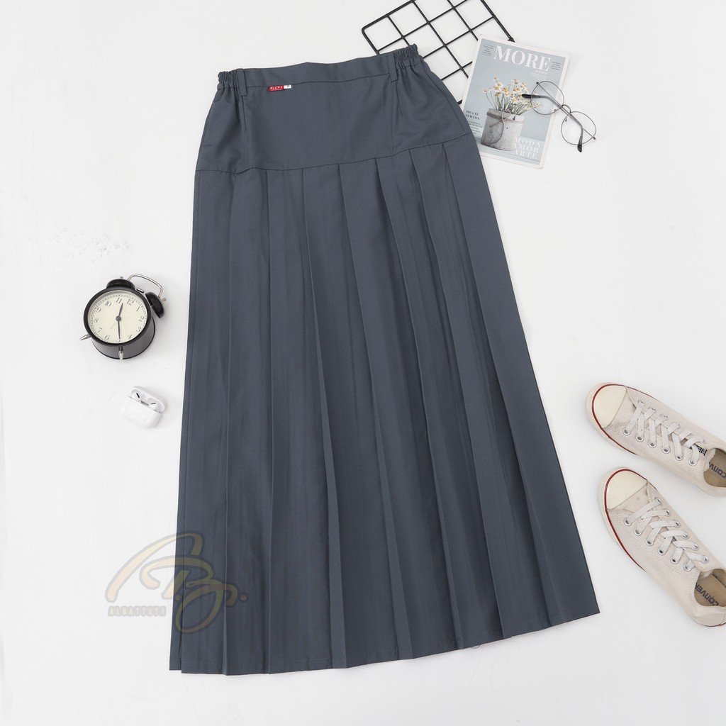 SERAGAM SEKOLAH SMA Seragam SMA Rok Panjang Rempel Bawah Pinggang Abu - Seragam Sekolah - Rok Rempel