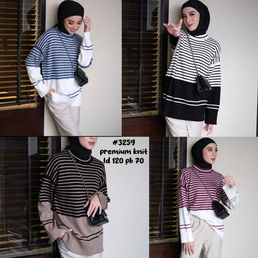 08170 SWEATER RAJUT OVERSIZE TURTLE NECK SALUR ATASAN SWEATER RAJUT WANITA MOTIF GARIS STRIPE PREMIU