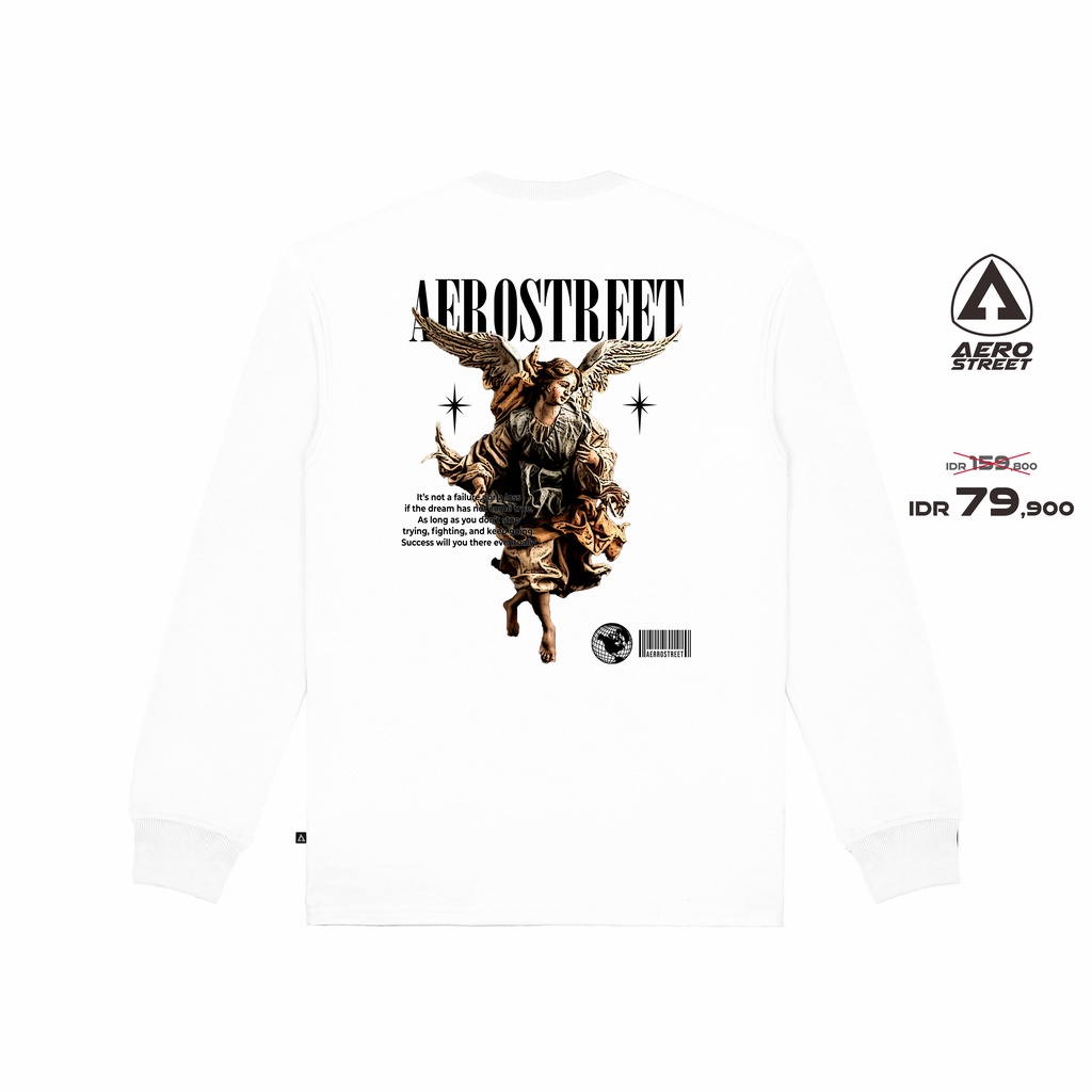 Baju Kaos Panjang Pria Distro Original 100% Aerostreet T Shirt Long Sleeve Artemis Putih Kaos T-Shir