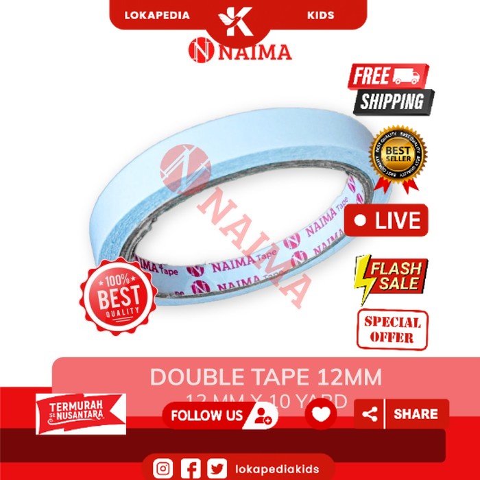 

Double Tape 12mm x 10 Yard / Double Tip 1/2 Inch Naima