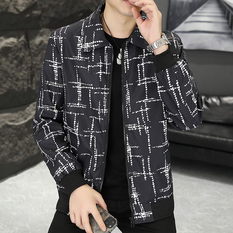 Jacket men's lapel jacket top printed short jacket men's jacket