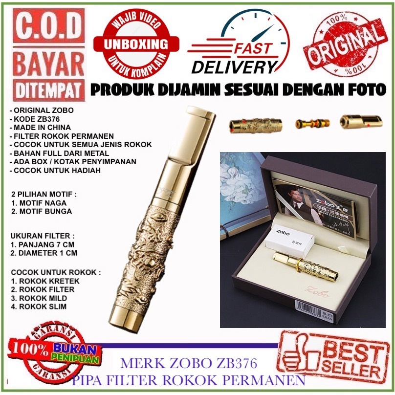 ZOBO ZB376 PIPA FILTER SARINGAN ASAP PERMANEN SEMUA UKURAN MOTIF NAGA / BATIK BAHAN METAL