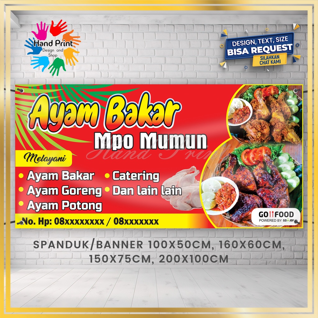 Cetak SPANDUK / BANNER MMT Warung Ayam Geprek Pecel Lele Toko Obat Herbal Custom Gratis