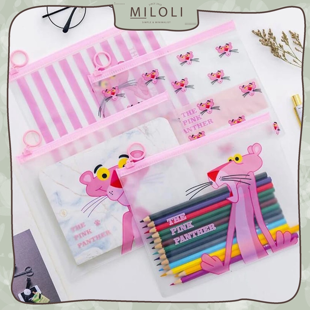 

[MILOLI] Kantong Zip Lock Transparant A5 PINK PANTHER Waterproof Pouch Serbaguna - OT013