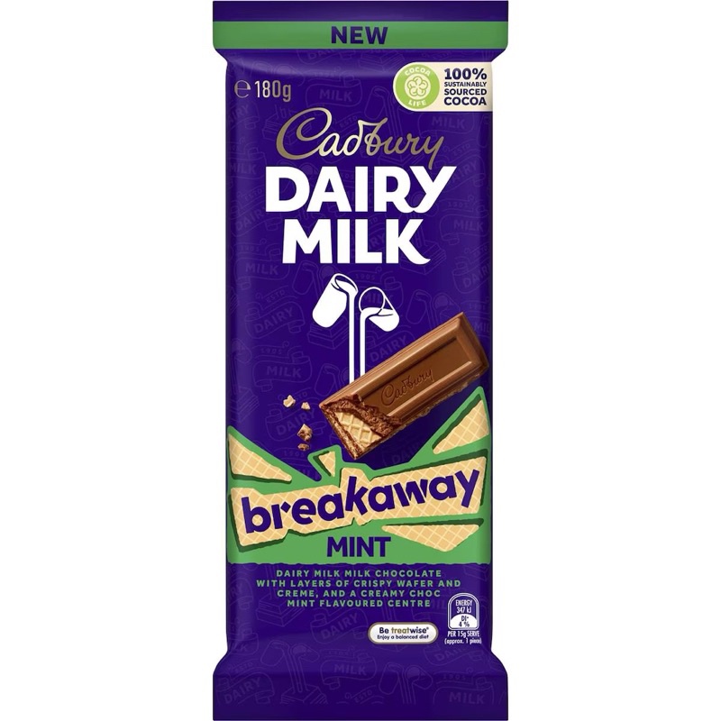 

Cadbury Dairy Milk Breakaway Mint Chocolate Block 180g - Australia