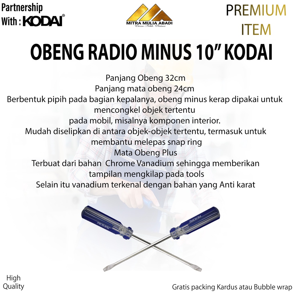 ID OBENG RADIO MINUS 10 INCH KODAI / OBENG MINUS PANJANG SERBAGUNA