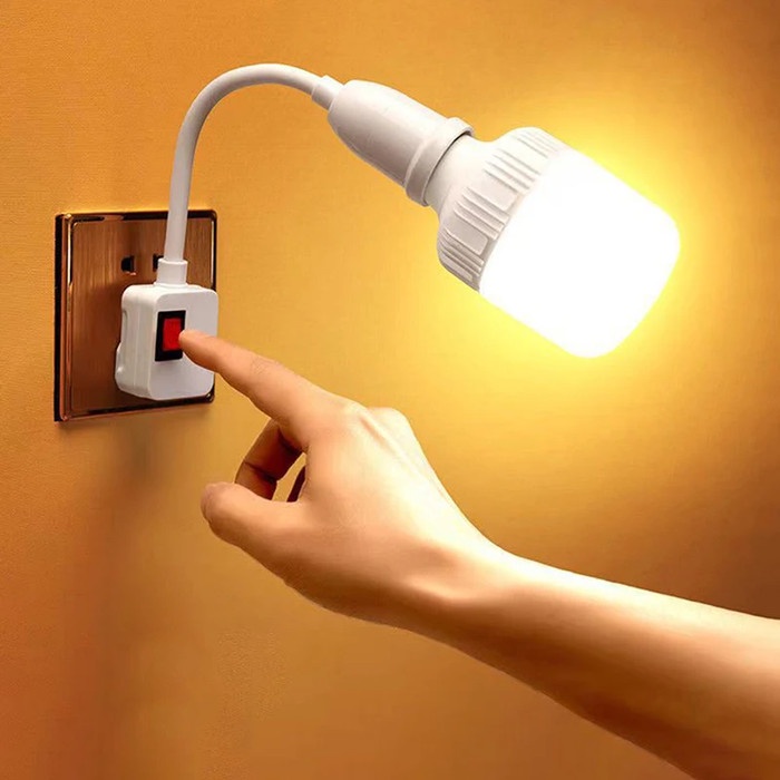 Fitting Lampu Fleksibel e27 Colokan Dinding Bohlam LED Switch  On Off