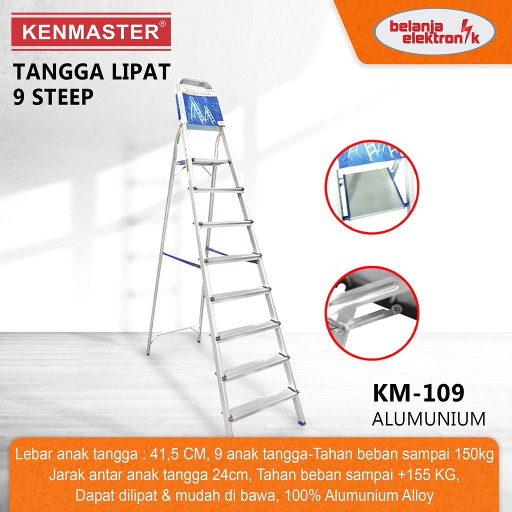 KENMASTER Tangga Lipat 9 Step Pijakan Household Ladder Alumunium KM109