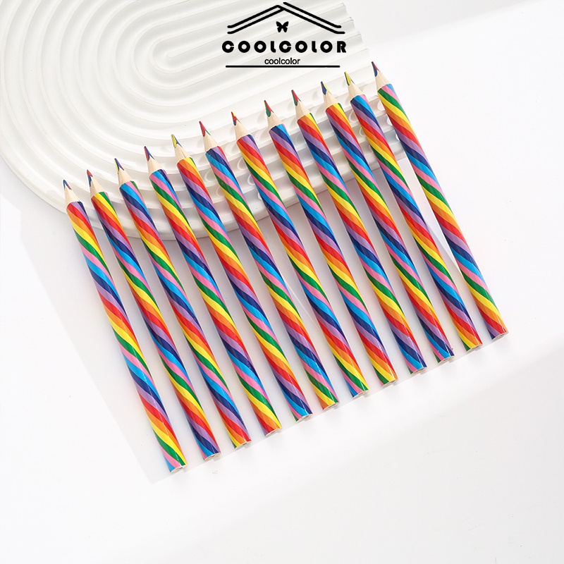 

COD❤️Pensil Pelangi Kayu Empat Warna Pensil Berwarna Inti yang Sama Pensil Pensil Pelangi Batang Tebal-cl