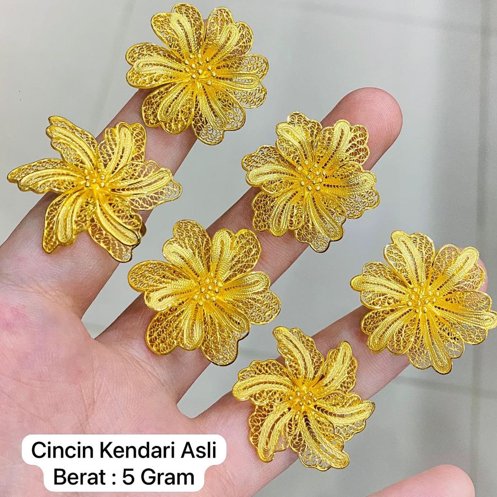 Cincin kendari anak dan dewasa emas asli kadar 875 21k bunga anggrek 3D 2 3 4 5 polos