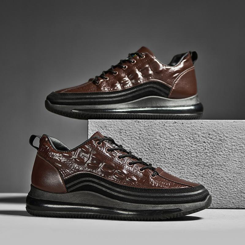 Bonus Kaoskaki Sepatu Sneakers Pria Croco Kasual Sport Import Leather Kulit Cokelat Pria Casual Snea