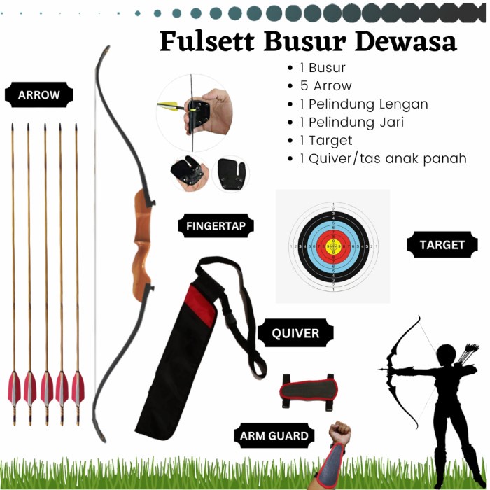 Busur Panah Standar Panahan Fullset Dewasa - Cokelat