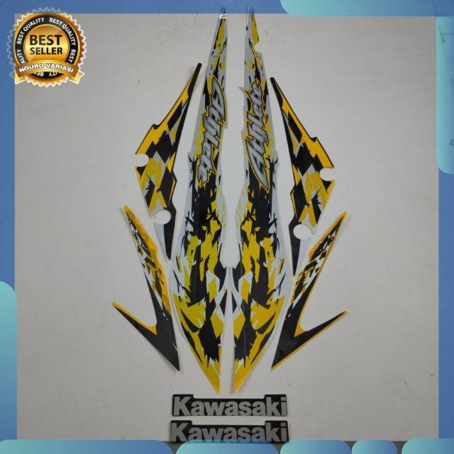Stiker Striping Kawasaki athlete silver kuning stiker Lis body motor    bagus