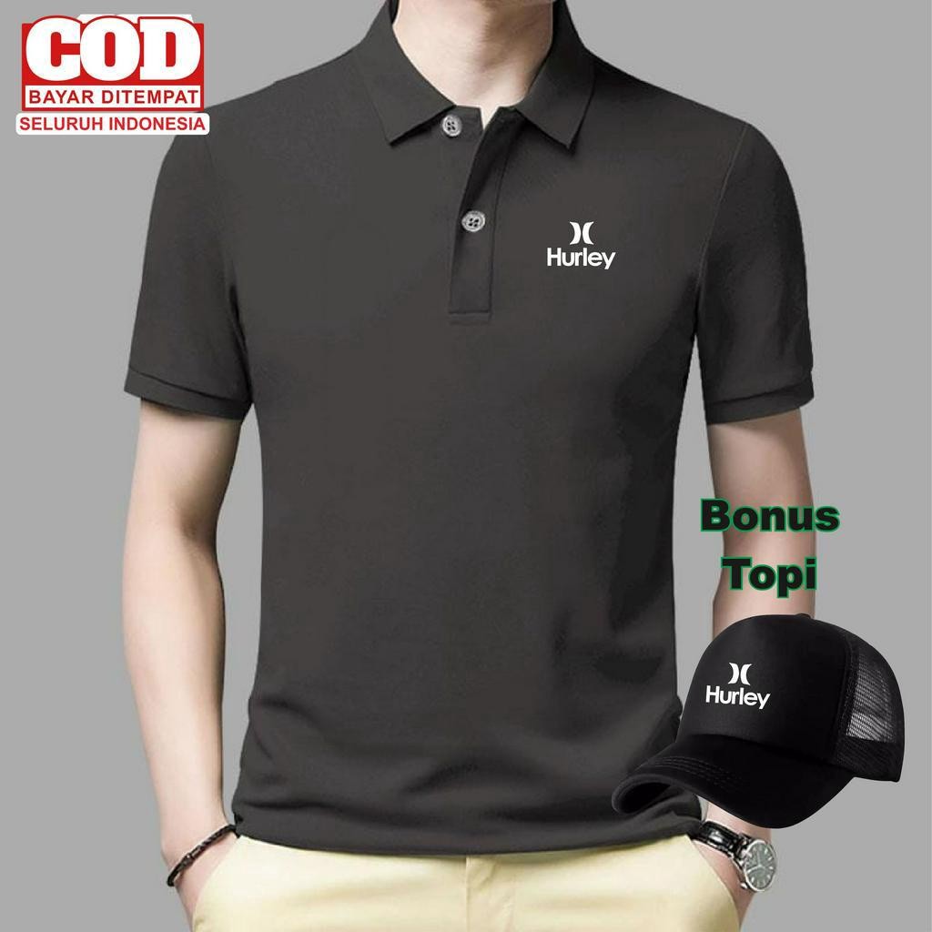 BONUS TOPI.. Polo Shirt Pria Wanita Hurley X Putih ( Gratis Topi ) Bahan Tebal Dan Lembut