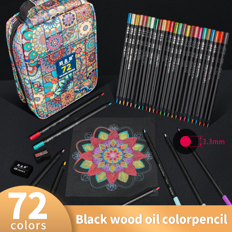 

H&B 72 Colores Black Wood Oil Color Pencil 색연필 Lapices Art Supplies 4mm Pen Refill Professional Student School Brush Painting