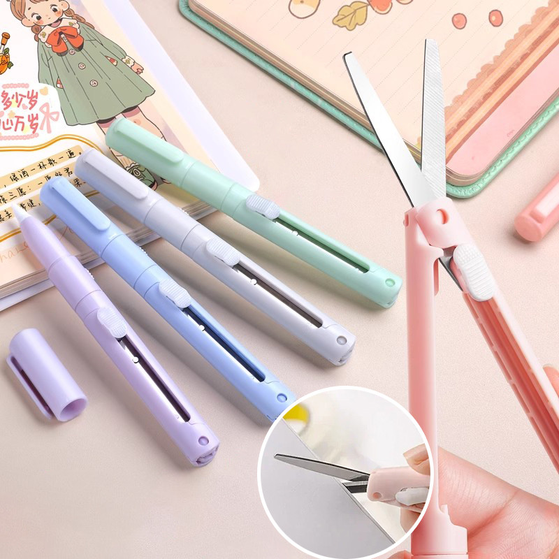 

Multifunction Folding Scissors Pen Knife Hand Account Cutting Mini Engraving Knife Cute Scissors Paper Cutter Utility Stationery