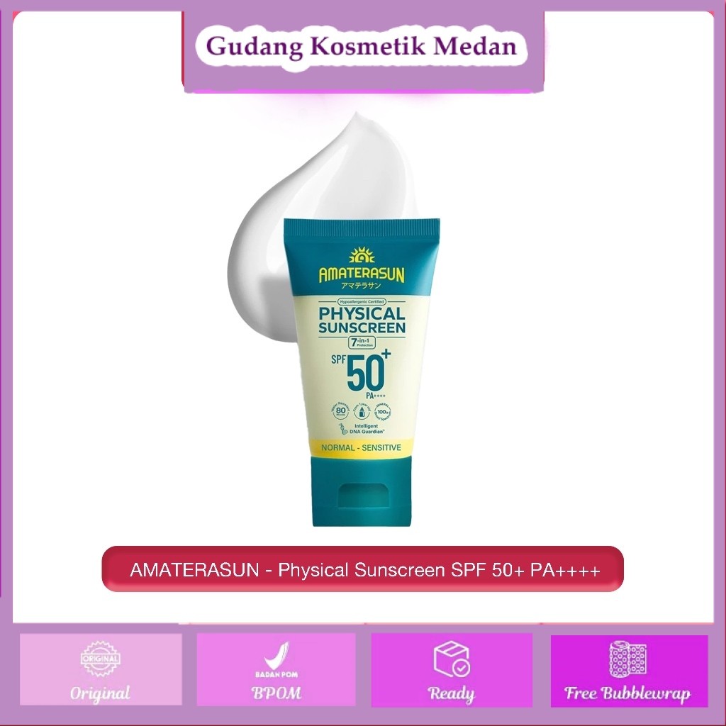 AMATERASUN - PHYSICAL SUNSCREEN SPF 50+ PA++++ ( 30 g ) - 100% Vegan Mineral Sunscreen Diperkaya Den