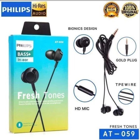 Headset Philips AT-059 / AT059 SuperBass Packing Import Handsfree Philipss AT 059 Big Bass Microphon