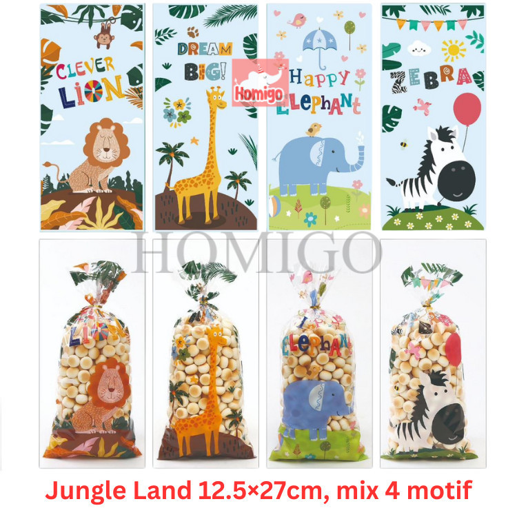 

Homigo Isi 50 lembar Plastik Jungleland Kado Hadiah Bingkisan Snack Ulang Tahun Karakter Lucu Plastik Snack Ultah Anak Cowok Cewek Ulang Tahun Plastik Biskuit Permen