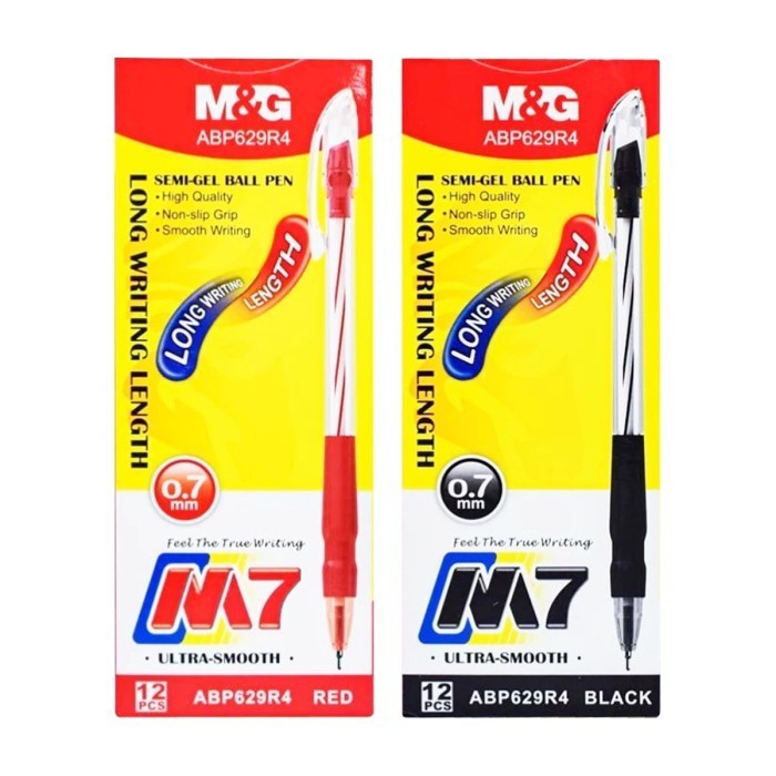 

Ballpoint Semi Gel Pen M&G ABP629R4 M7 Ultra Smooth Pena 0.7mm Hitam,Merah