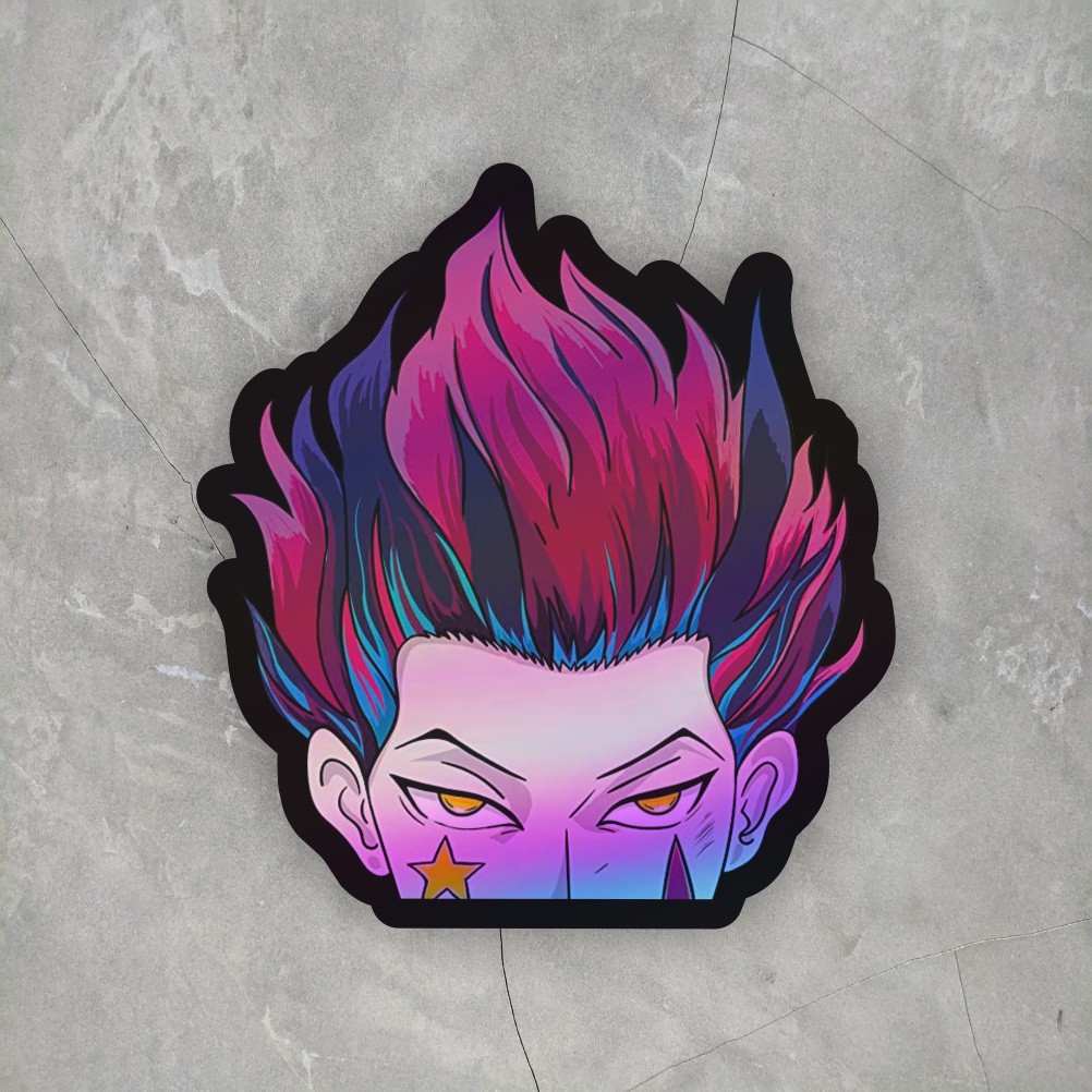 Sticker Anime Hologram Hisoka Hunter x Hunter ukuran +- 7 cm