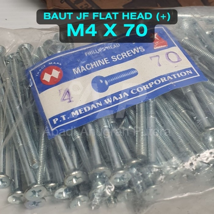 Baut JF M4 x 70 Flat Head 4x70mm obeng plus (100 pcs)