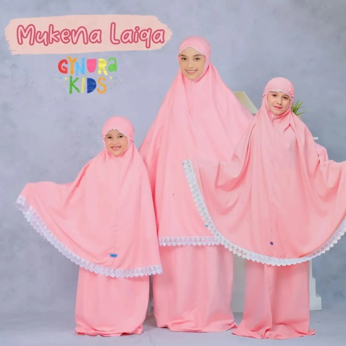 ✨VN.KIA✨ - READY STOCK Mukena Laiqa Anak dan Dewasa by Gynura Kids Bahan Katun Polymicro - Salem, Ti