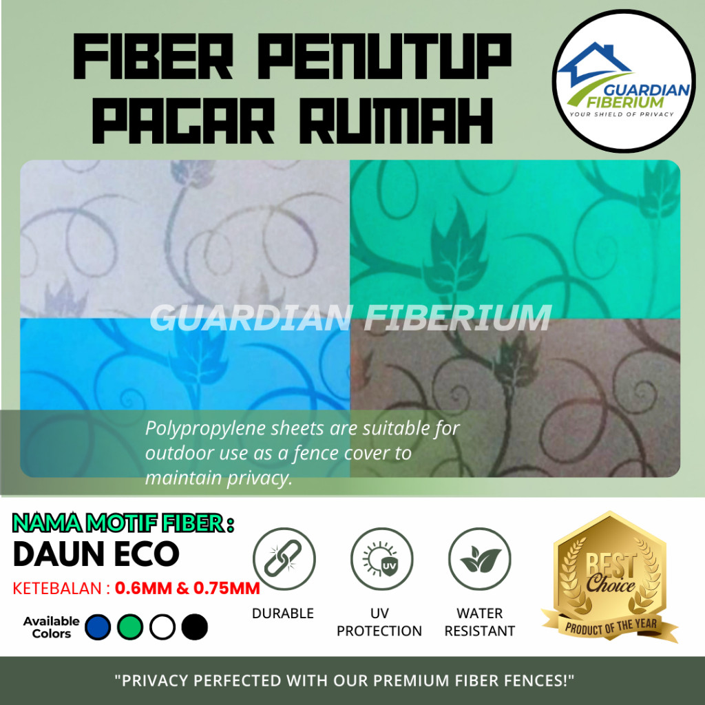 (Harga Per 1/2meter) Fiber Plastik Penutup Pagar Rumah Motif DAUN ECO