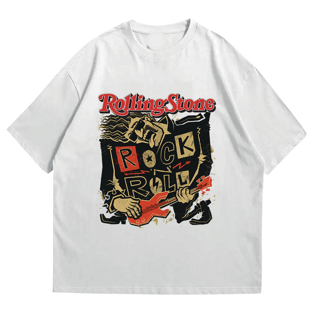Kaos Pria Wanita Lengan Pendek Band Rolling Stone Rock N Roll Putih Vintage cotton combed 24s