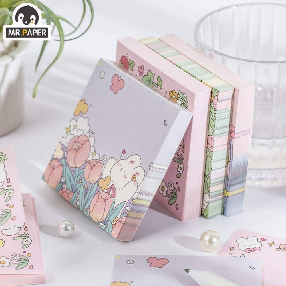 

Mr.Paper 100pcs/Bag Square Memo Pad Ins Fresh Artistic Flower Handbook Decoration Message-Leaving Note Stationery Supplies