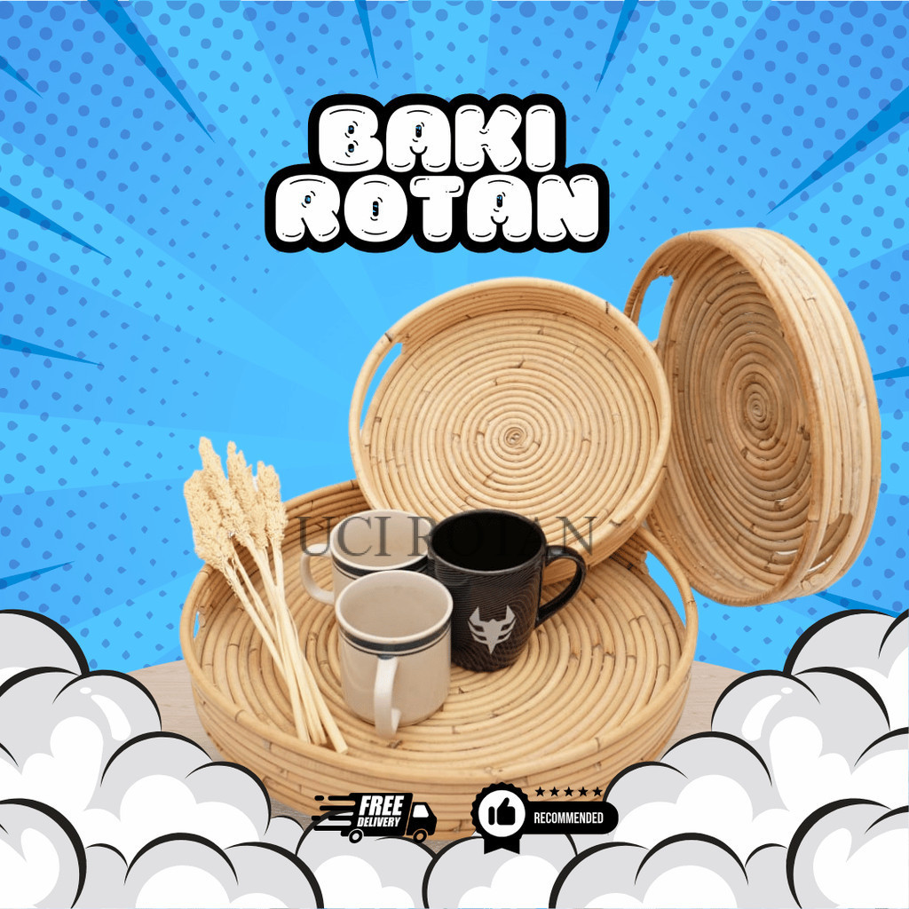 Nampan Bulat Rotan Premium Full Anyaman Dan Full Finishing Melamin – Dekorasi Minimalis dan Fungsion