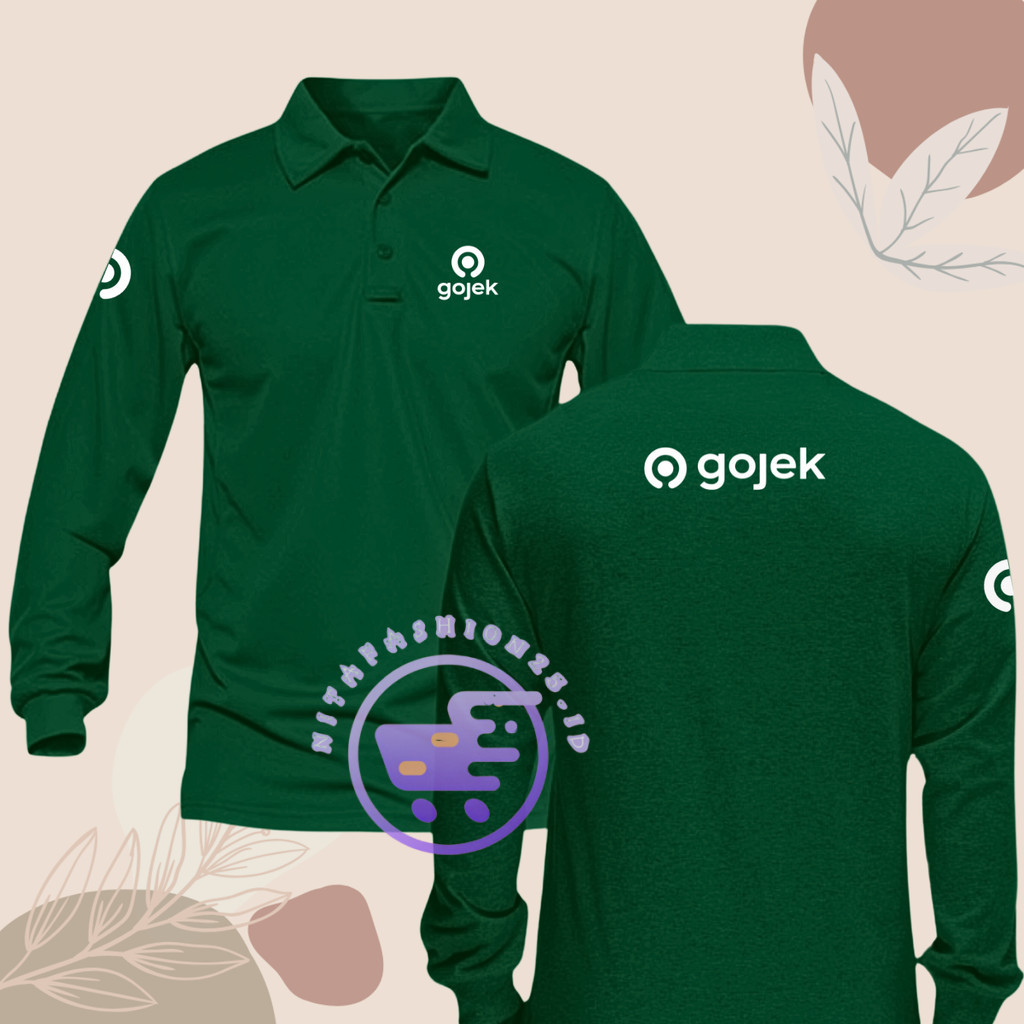 Baju Kaos Polo Lengan Panjang Pria Wanita Free Sablon Logo Gojek Online Seragam Kerja Driver Ojek Si