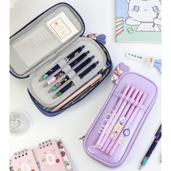

Tempat pensil kawaii lucu pencil box organizer kotak pensil - Blue A