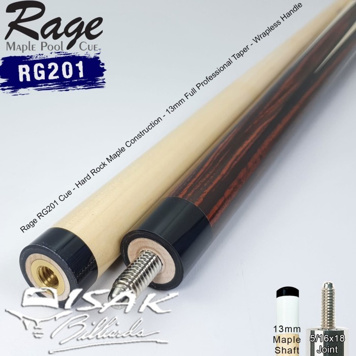 Rage RG201 Pool Cue - 13 mm Maple Billiard Stick Stik Biliar Players