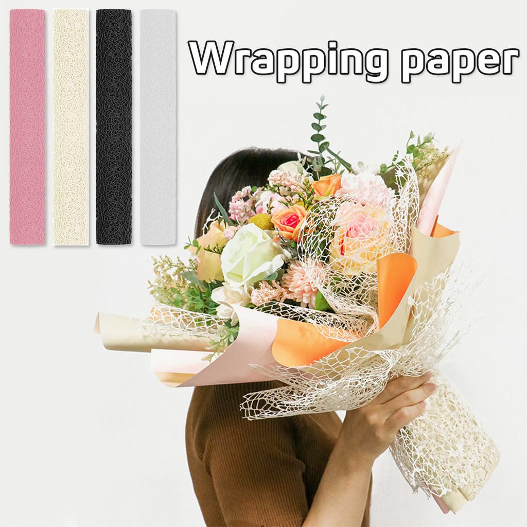 

50cm*5 Kertas Bunga Roll Kain Tile Salju Pembungkus Flower Wrap Jacquard Net Aesthetic Bouquet Paper Fresh Flower Florist Wrap - 1 Roll]