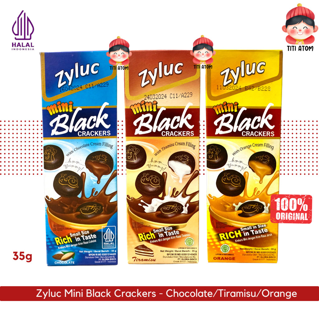 Zyluc Mini Black Crackers 35g - Chocolate Coklat/Tiramisu/Orange Jeruk