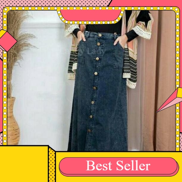 Rok Jeans Panjang Gisca Kancing Depan Murah//Rok jeans wanita terbaru 2021/ Rok jeans panjang/rok je