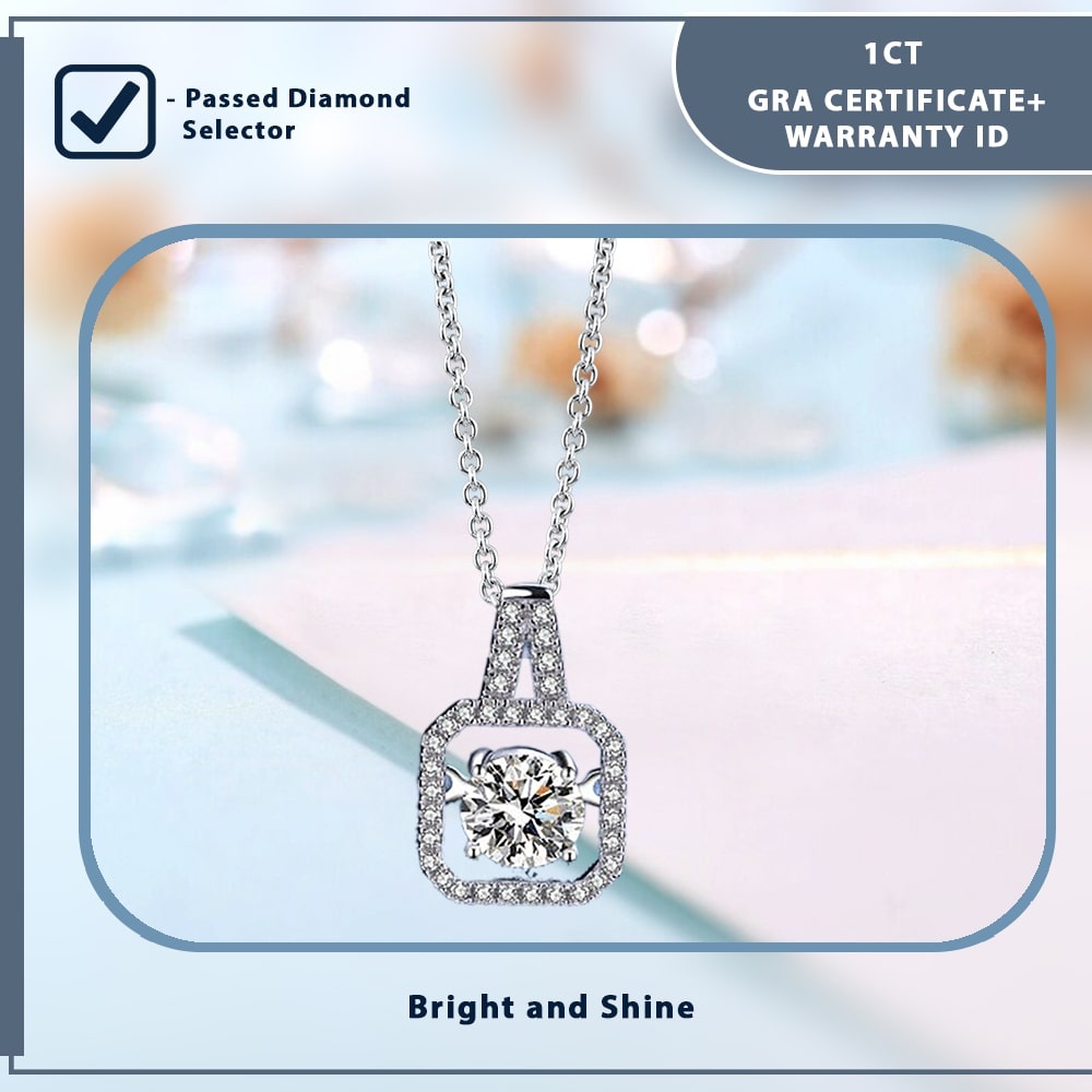 Lilly - Kalung Pandora Moissanite 1CT Sertifikat GRA Perhiasan Wanita Original Lapis Emas Putih