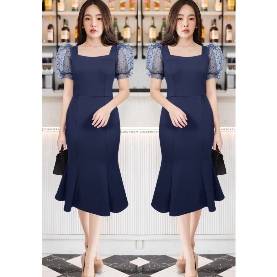 Dress Mermaid Scuba Wanita Kekinian 2022 Gaun Duyung Lengan Tile Pendek Puff Terbaru