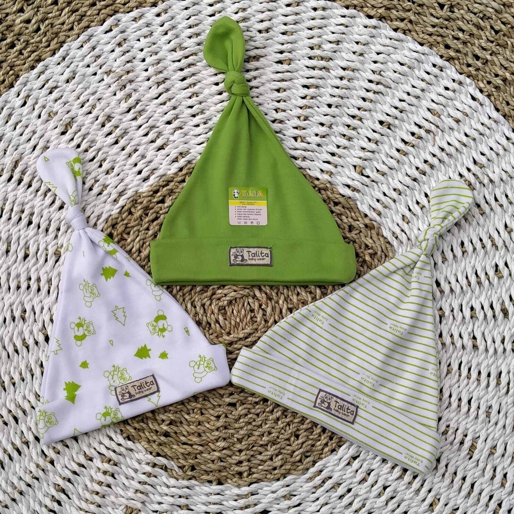 ISI 3 PCS Topi Kupluk Bayi Newborn Ciput Bayi Baru Lahir Penutup Pelindung Kepala Bayi Seri HIJAU