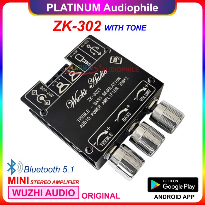 colorf Bluetooth 5.1 Stereo Class D Amplifier 2X 30W ZK-302T - ZK-302T