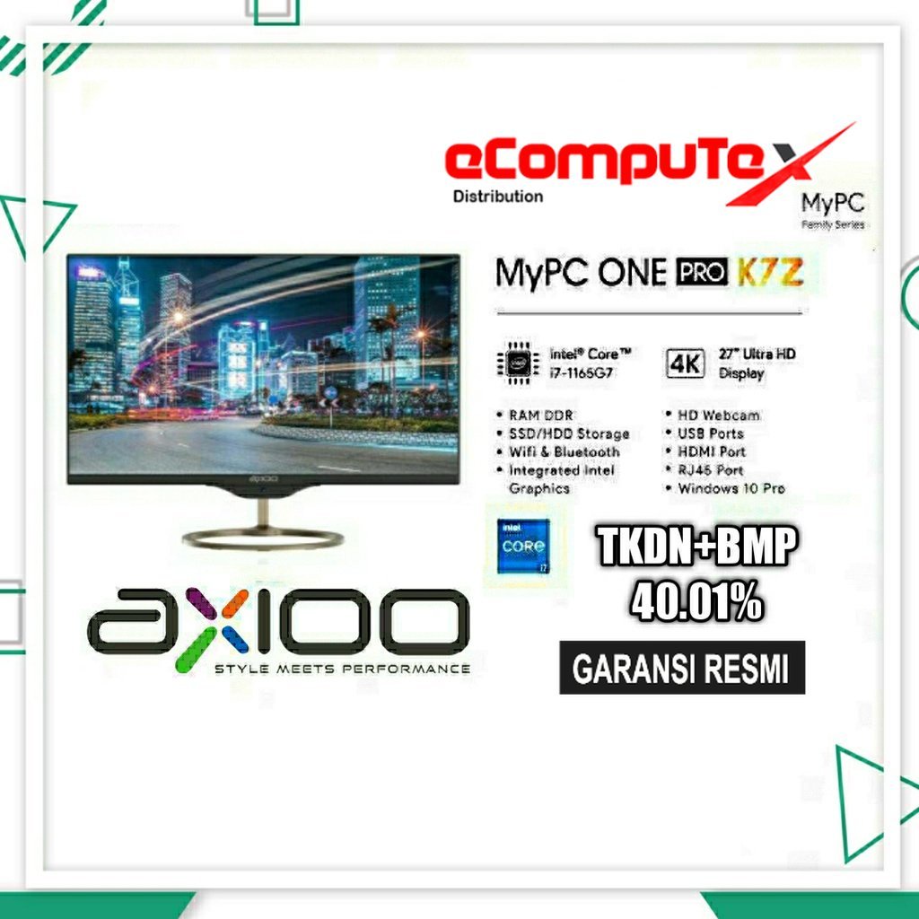 PC AIO AXIOO MYPC ONE PRO K7Z OHB (16N9) i7-1165G7 16GB 1TB 27" 4K WIN10 PRO TKDN RESMI