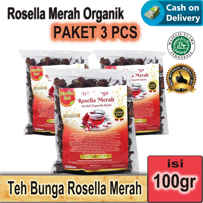 

[ PAKET 3 pcs ] Teh ROSELLA MERAH MUSTIKA SARI Curah Bunga - 100gram