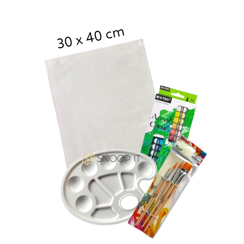 

Paket Melukis Lengkap Set 4 in 1Jumbo Set Kanvas 30x40 Kuas Palet dan Cat Acrylic - Set- SHAGB