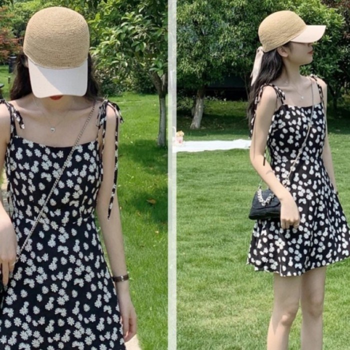 mini dress tanktop pendek baju remaja wanita perempuan pantai bunga