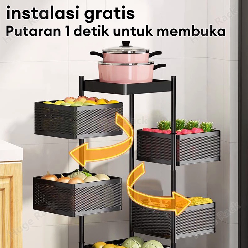 TITAN / GALAXY / ASTRO / Rak Susun Besi Dapur Serbaguna Tingkat Model Bulat / Rak Troli Susun Putar 